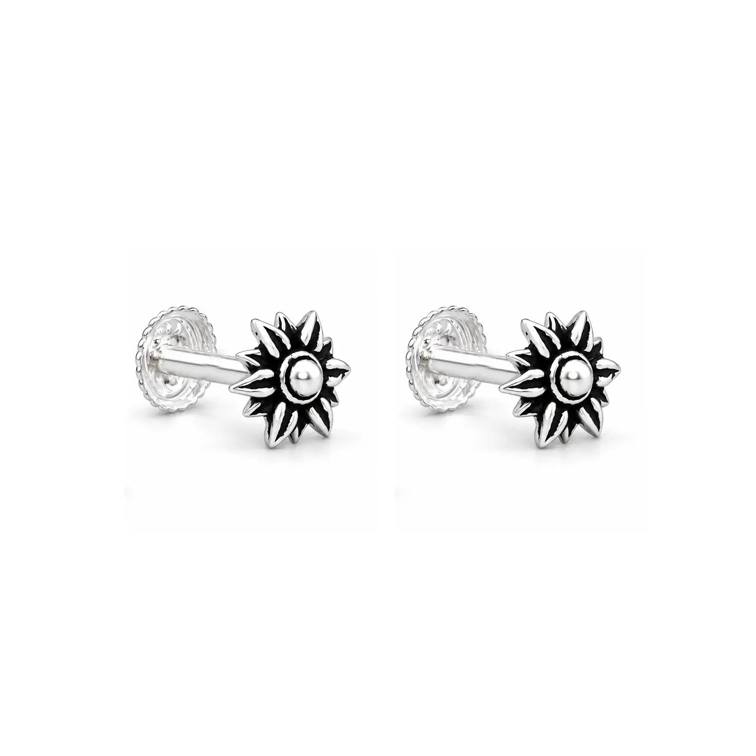 Midnight Bloom Oxidised Silver Stud Earrings - Made With Pure 925 Silver