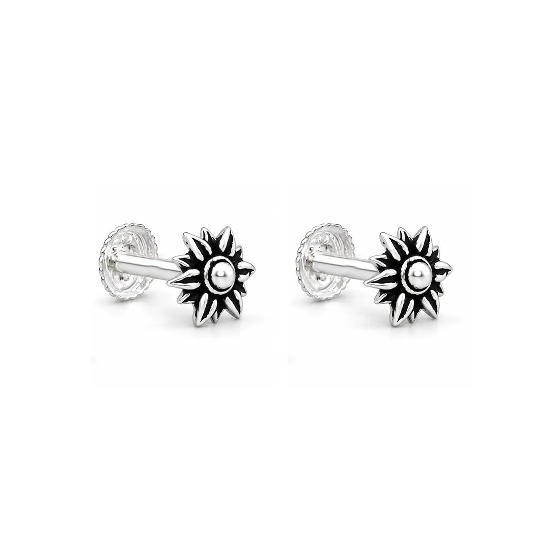 Midnight Bloom Oxidised Silver Stud Earrings - Made With Pure 925 Silver