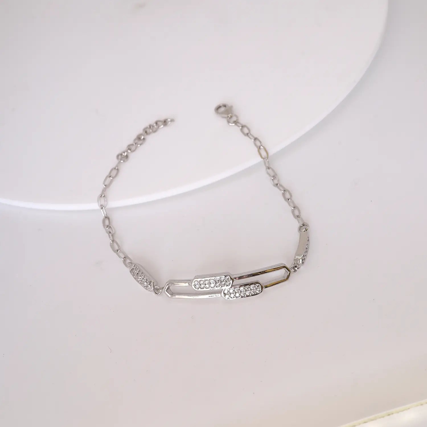 Elegant Bar Link CZ Pure Silver Bracelet - Made With Pure 925 Silver