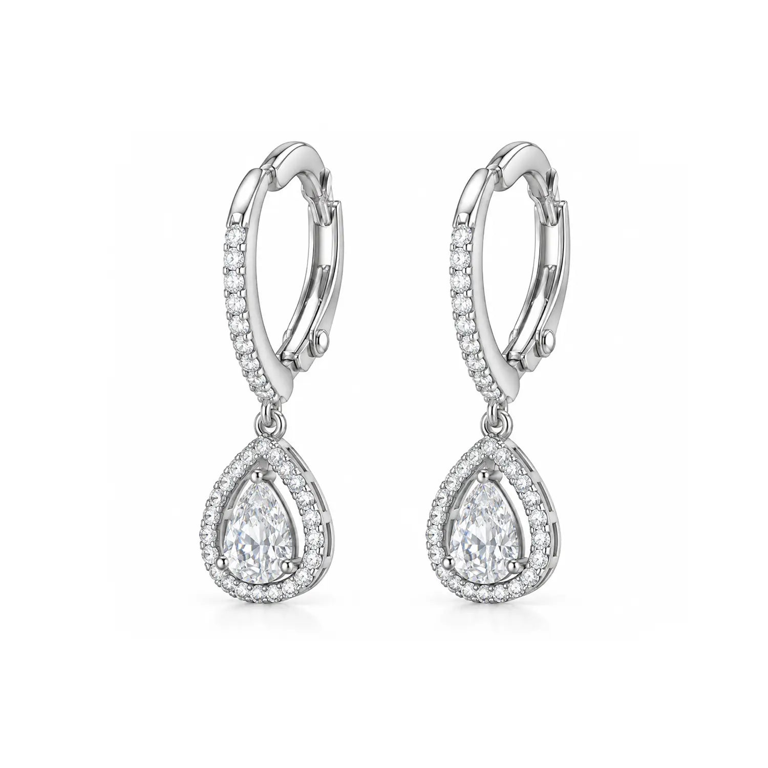Elegant Teardrop Crystal Drop Silver Earrings - Made With Pure 925 Silver