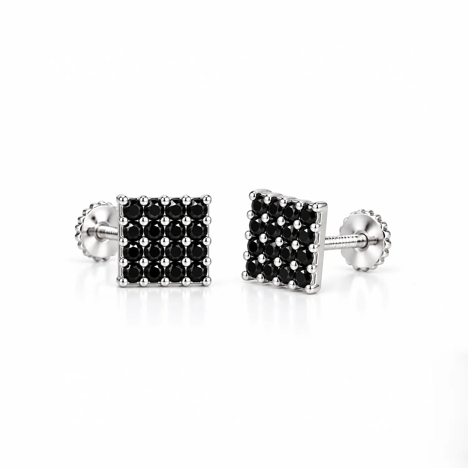 Black Stone Square Silver Stud Earrings - Made With Pure 925 Silver