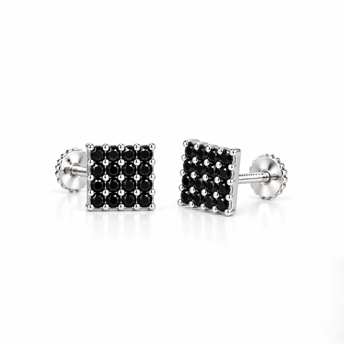 Black Stone Square Silver Stud Earrings - Made With Pure 925 Silver