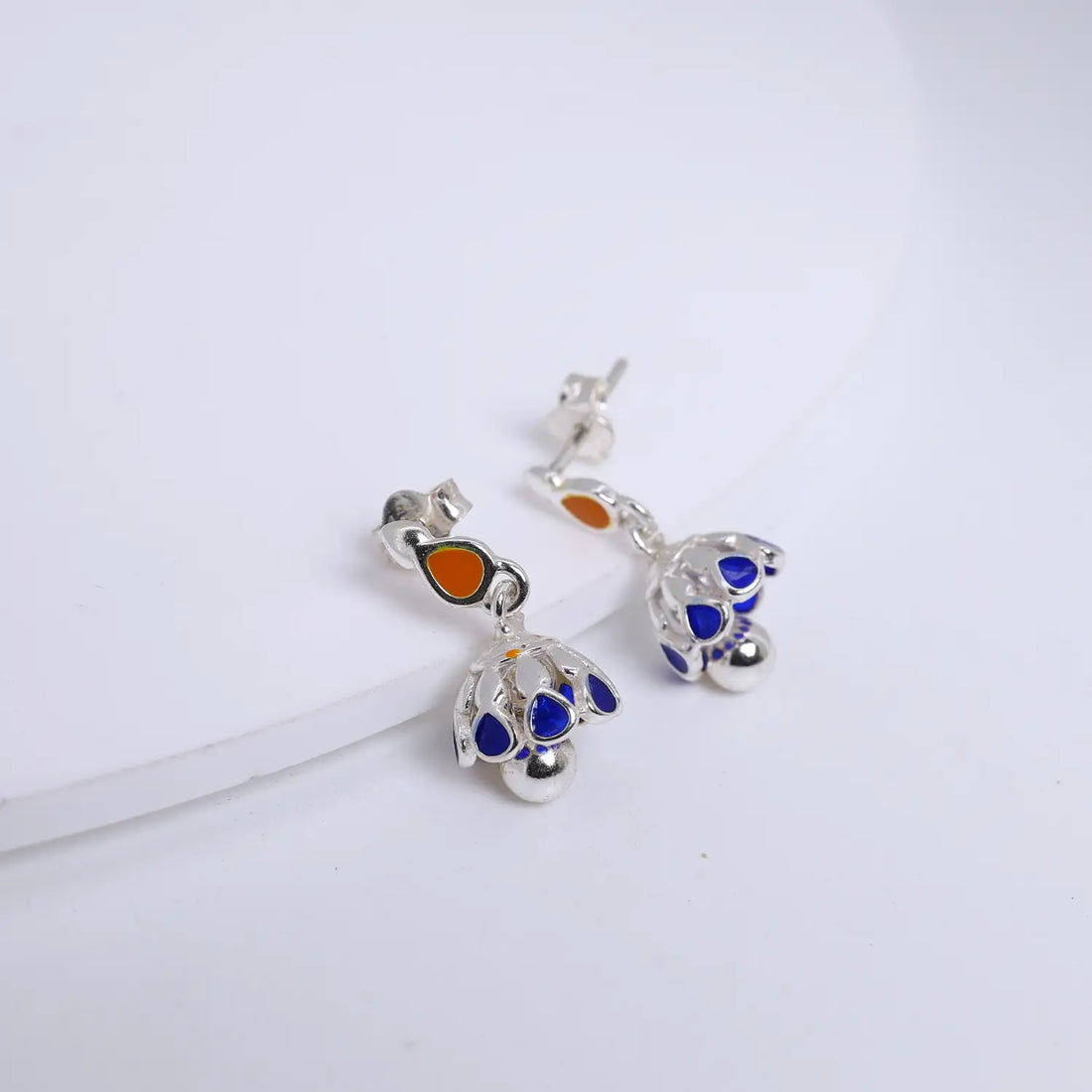 Elegant Blue & Orange Drop Jhumki Earrings - Made With Pure 925 Silver