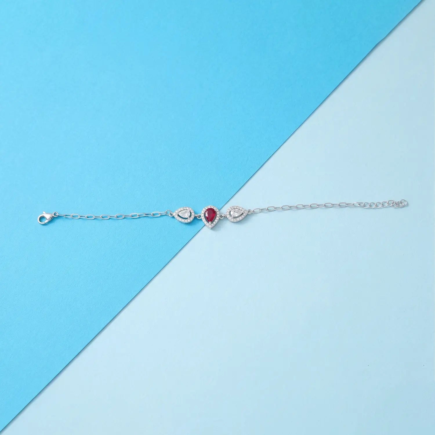 Elegant Ruby Heart CZ Pure Silver Bracelet - Made With Pure 925 Silver