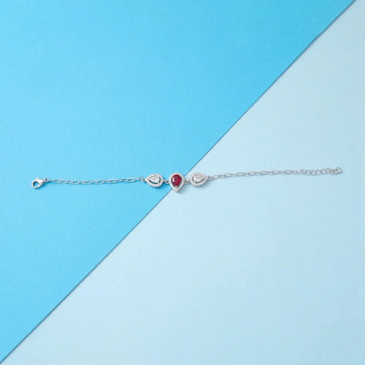 Elegant Ruby Heart CZ Pure Silver Bracelet - Made With Pure 925 Silver