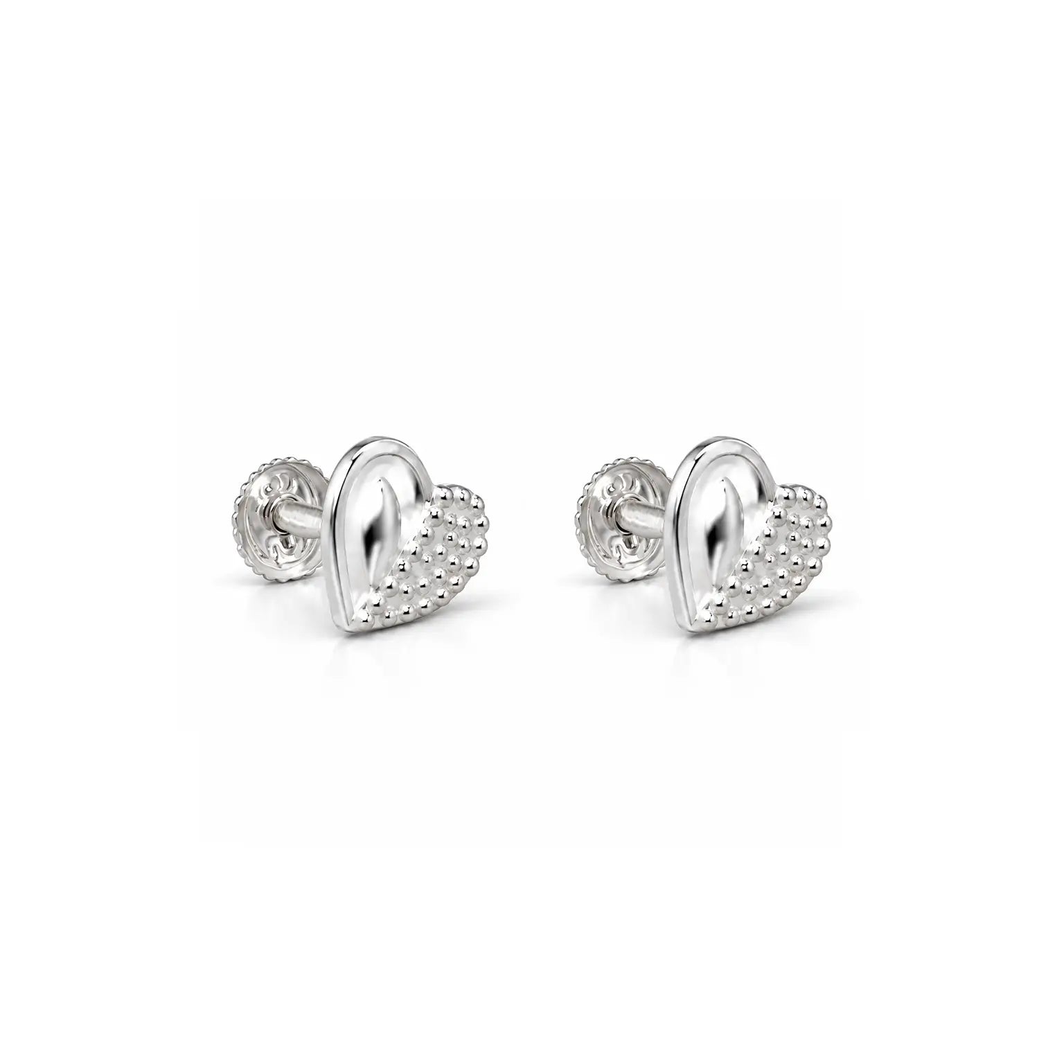 Elegant Heart Beaded Silver Stud Earrings - Made With Pure 925 Silver