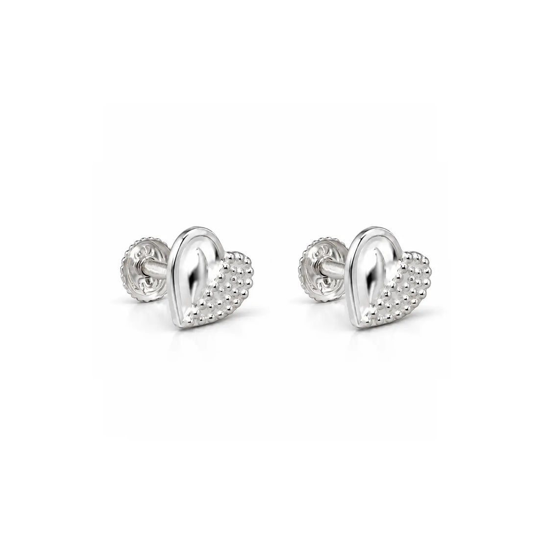 Elegant Heart Beaded Silver Stud Earrings - Made With Pure 925 Silver