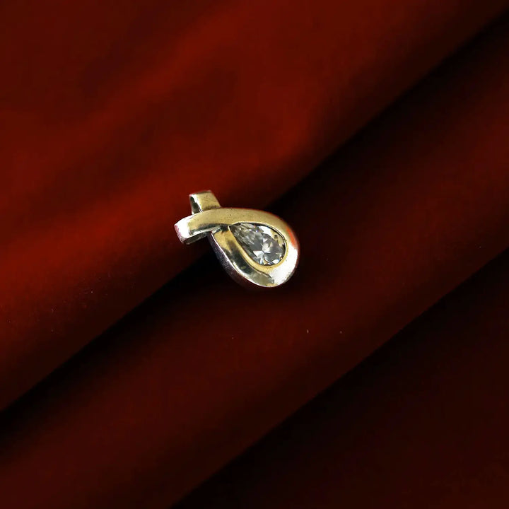 Pure Silver Teardrop Pendant with White Stone- Made With Pure 925 Silver