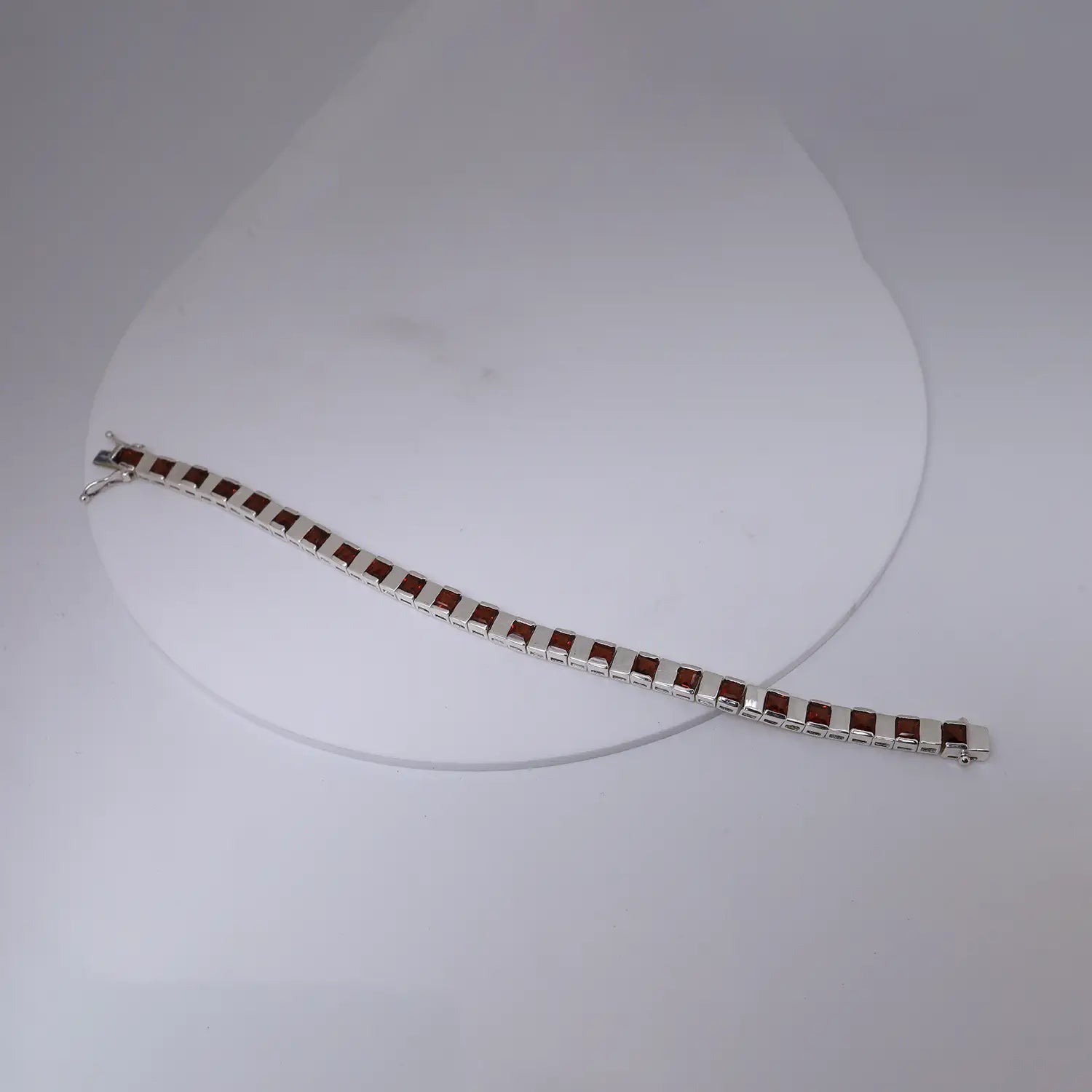 Ruby Square-Link Sterling Silver Bracelet- Made With Pure 925 Silver