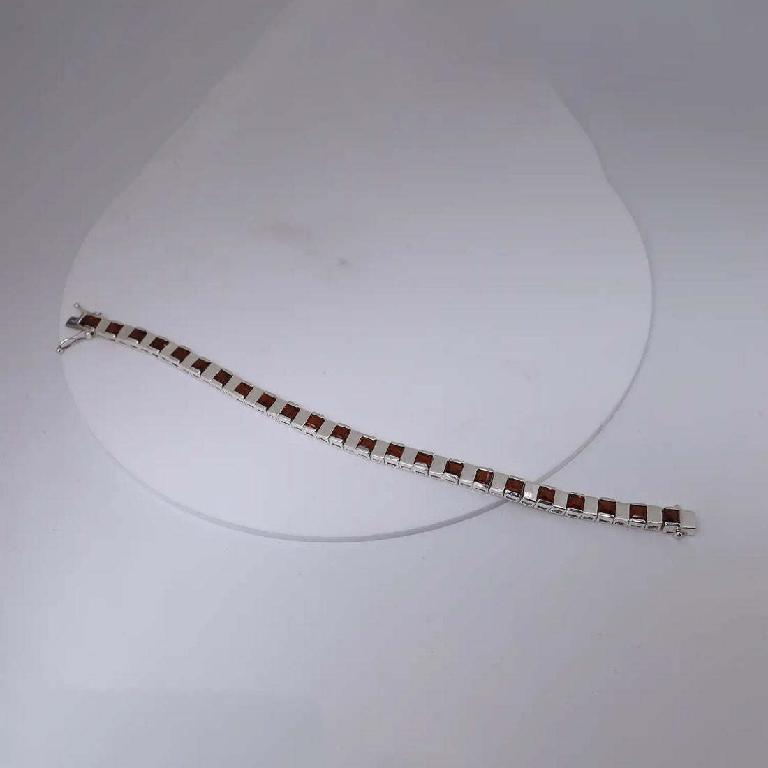 Ruby Square-Link Sterling Silver Bracelet- Made With Pure 925 Silver