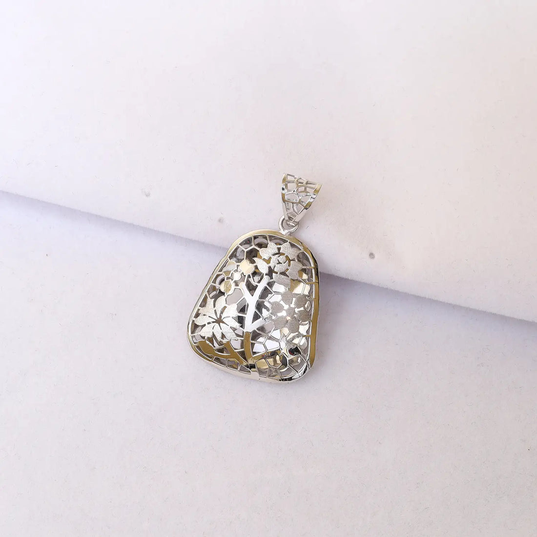 Elegant Floral Mosaic Pure Silver Pendant & Earrings Set - Made With Pure 925 Silver