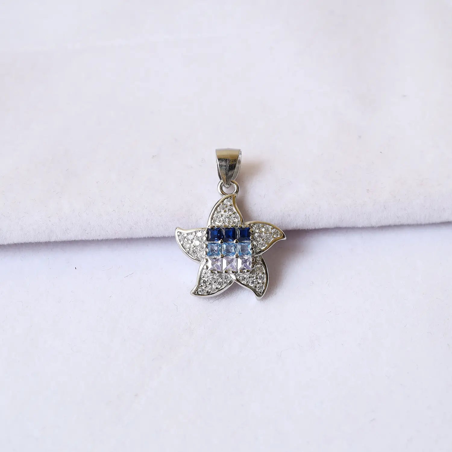 Sparkling Blue Floral 925 Silver Pendant Set - Made With Pure 925 Silver