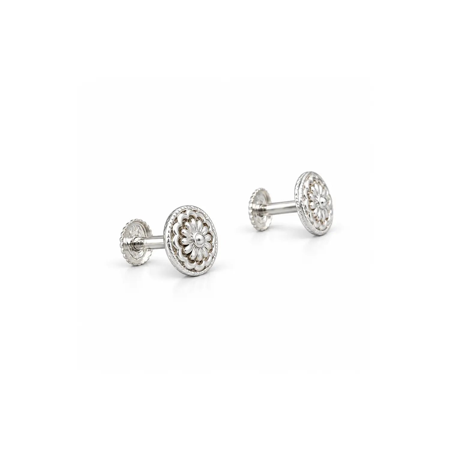 Floral Medallion Silver Stud Earrings - Made With Pure 925 Silver