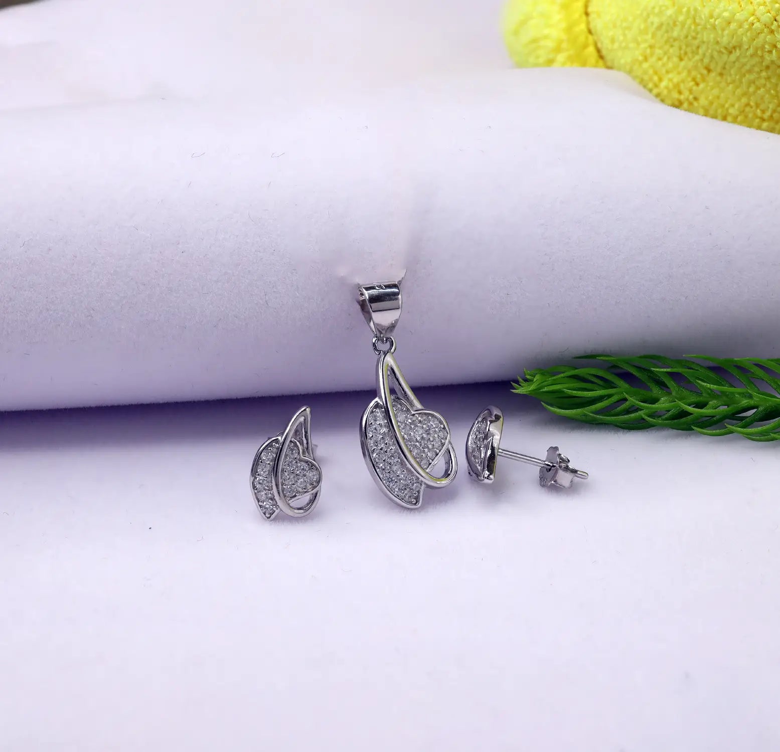 Stylish Heart-Inspired Silver Pendant & Earrings Set - Made With Pure 925 Silver