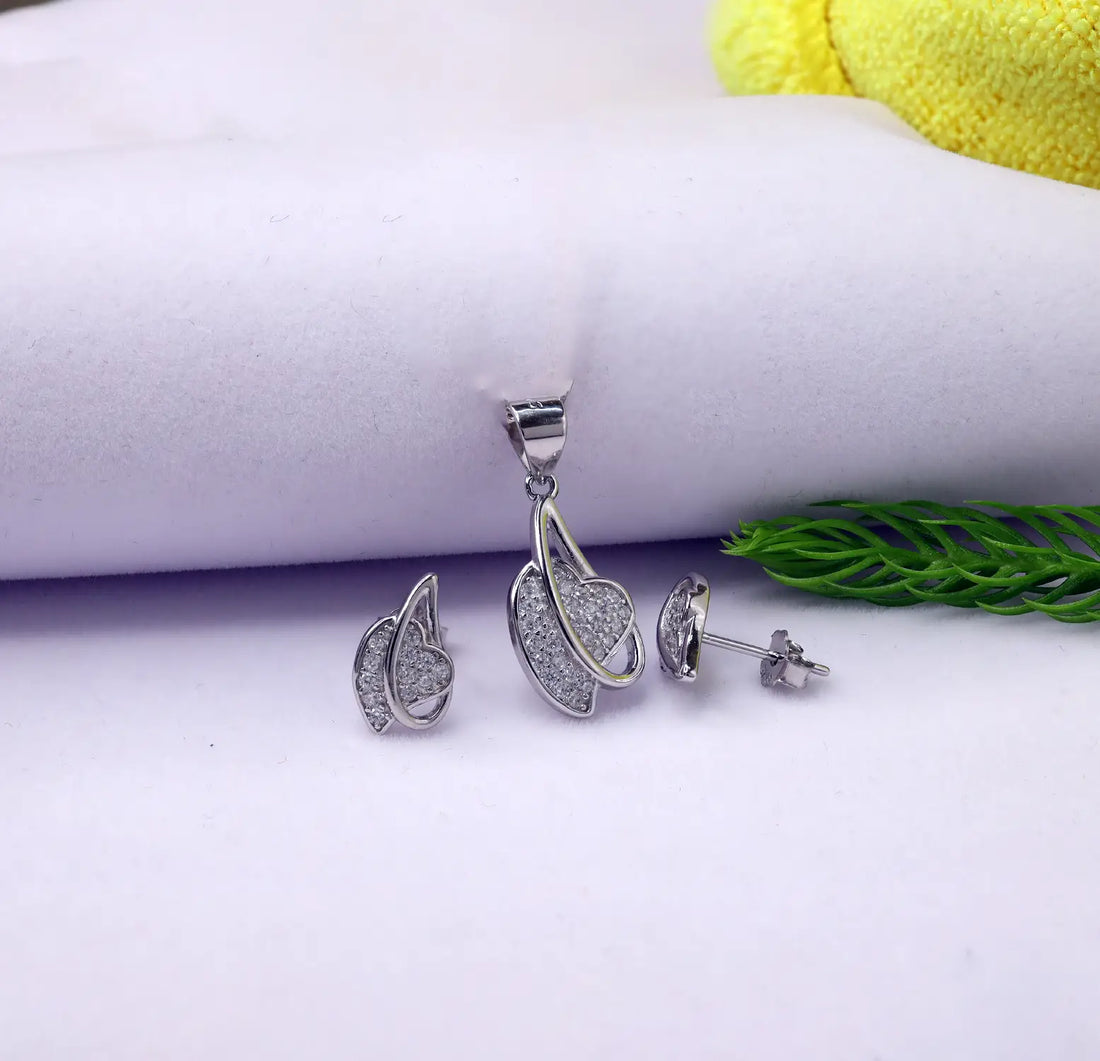 Stylish Heart-Inspired Silver Pendant & Earrings Set - Made With Pure 925 Silver