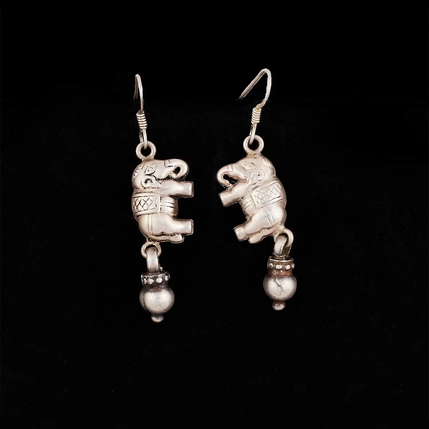 Silver Elephant Dangler Earrings - Made With Pure 925 Silver