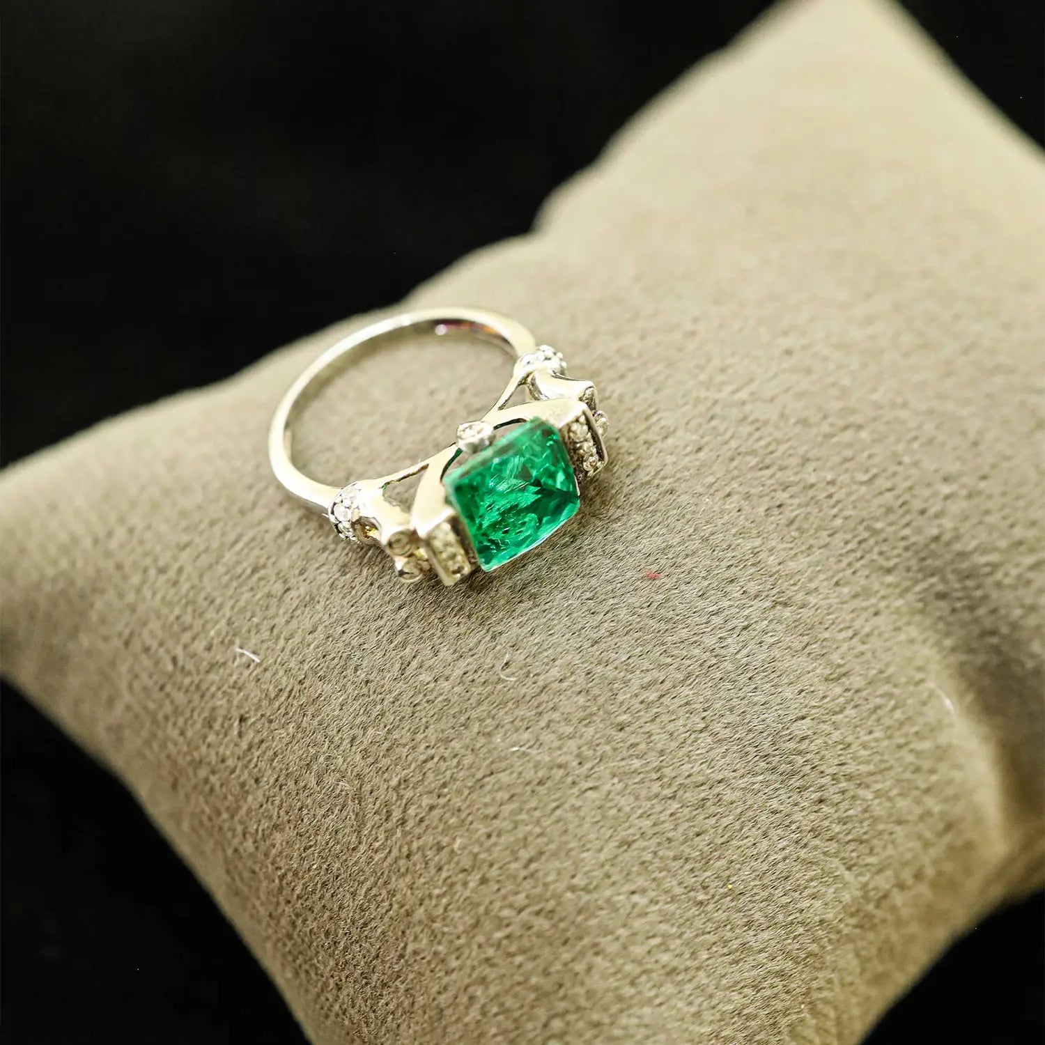 Pure Silver Ring with Green Stone- Made With Pure 925 Silver