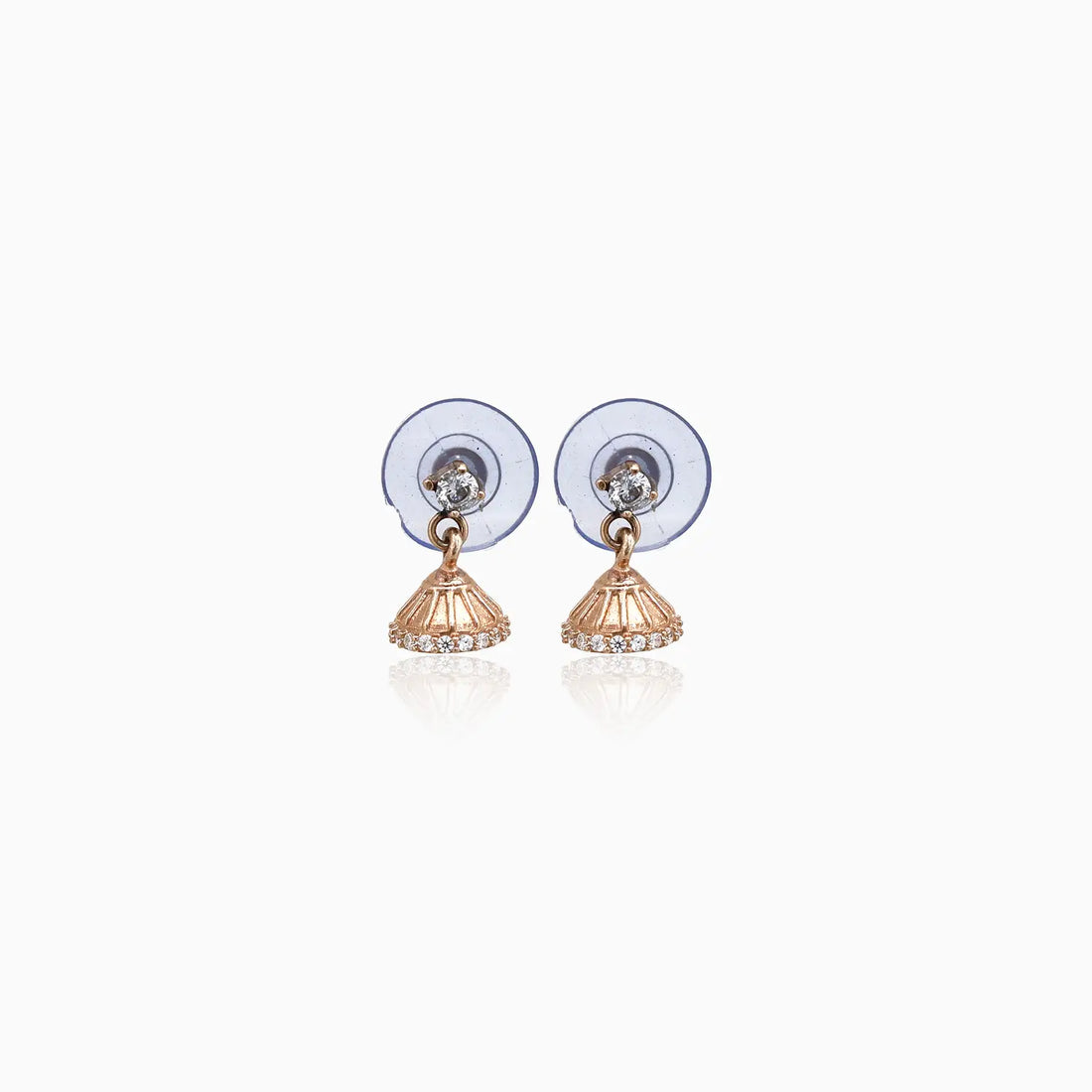 Fluted Dome Rose Gold Silver Jhumki Stud Earrings- Made With Pure 925 Silver