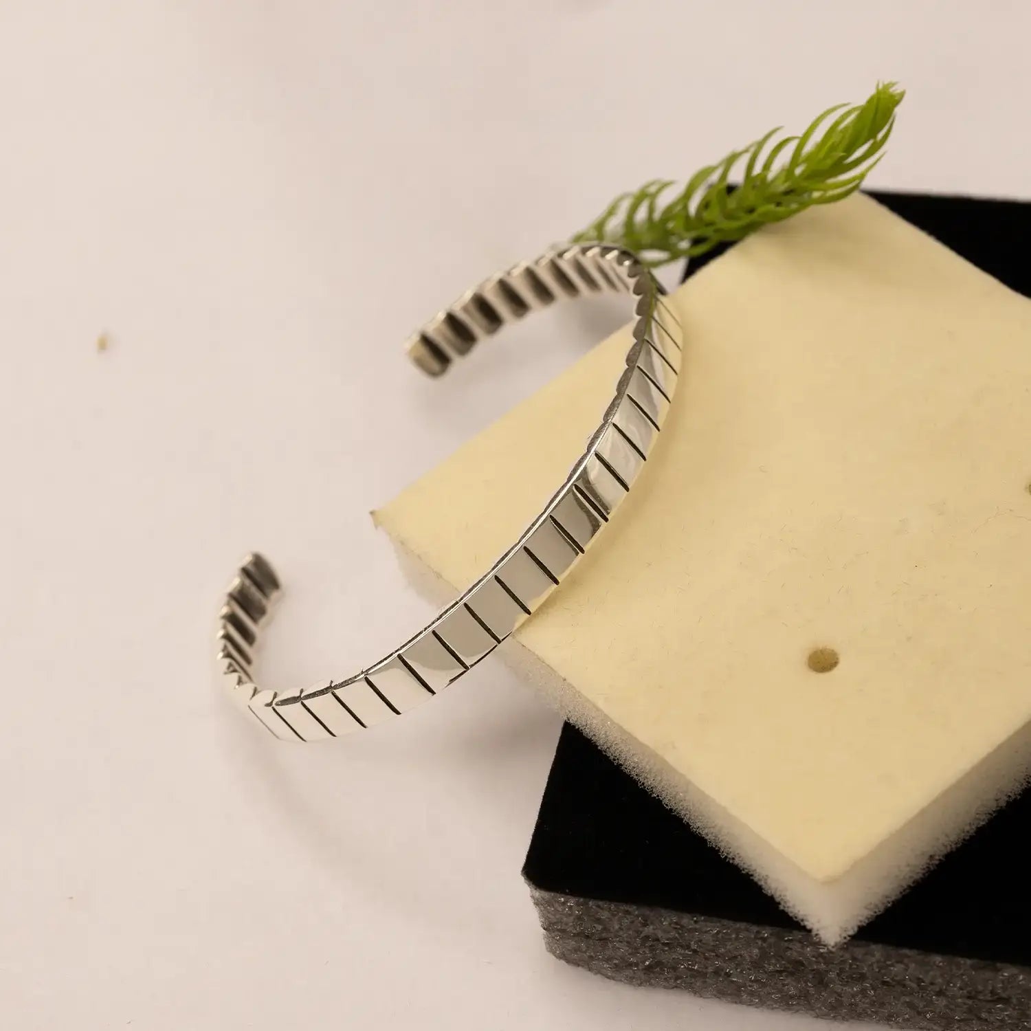 Pure Silver Striped Cuff Bracelet - Made With Pure 925 Silver