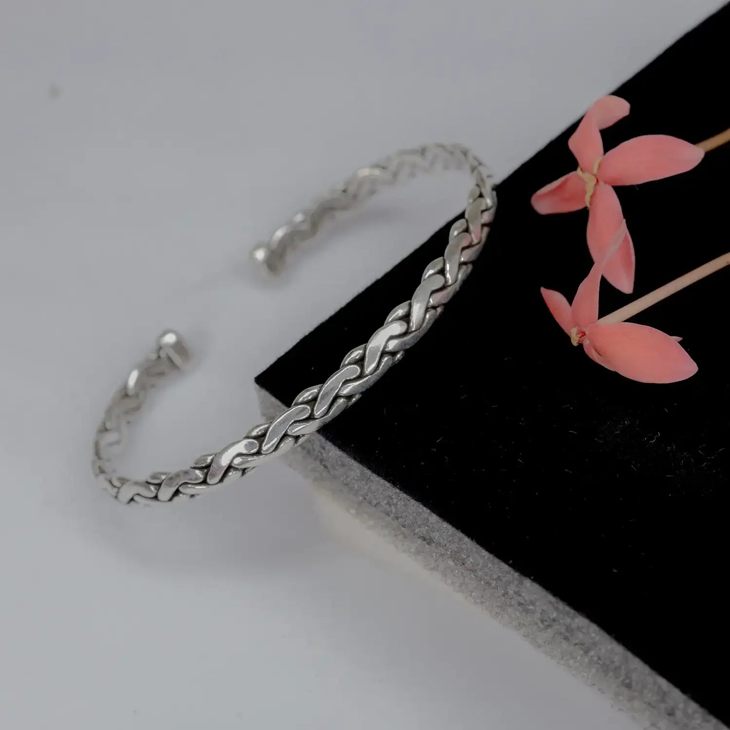 Braided Pure Silver Cuff Bracelet - Made With Pure 925 Silver