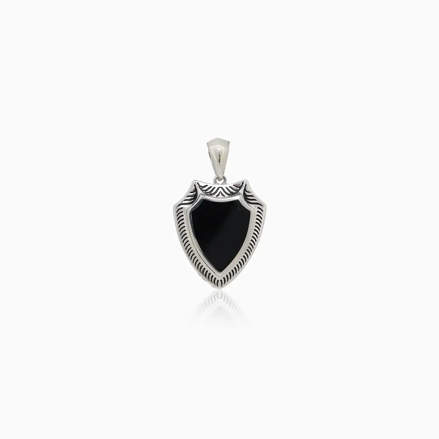 Black Onyx Shield Pure Silver Pendant- Made With Pure 925 Silver