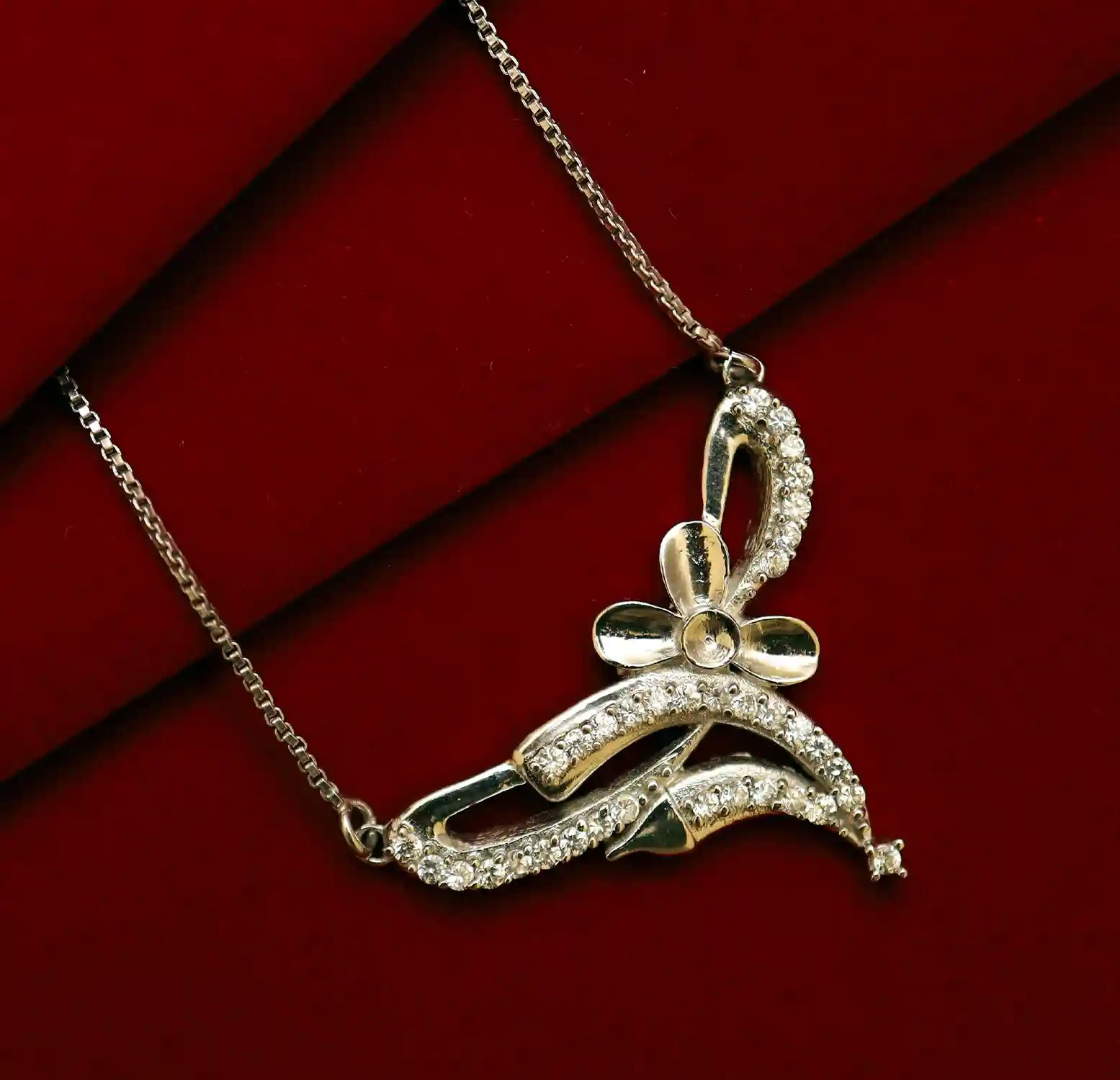 Elegant Floral Design Silver Mangalsutra - Made With Pure 925 Silver