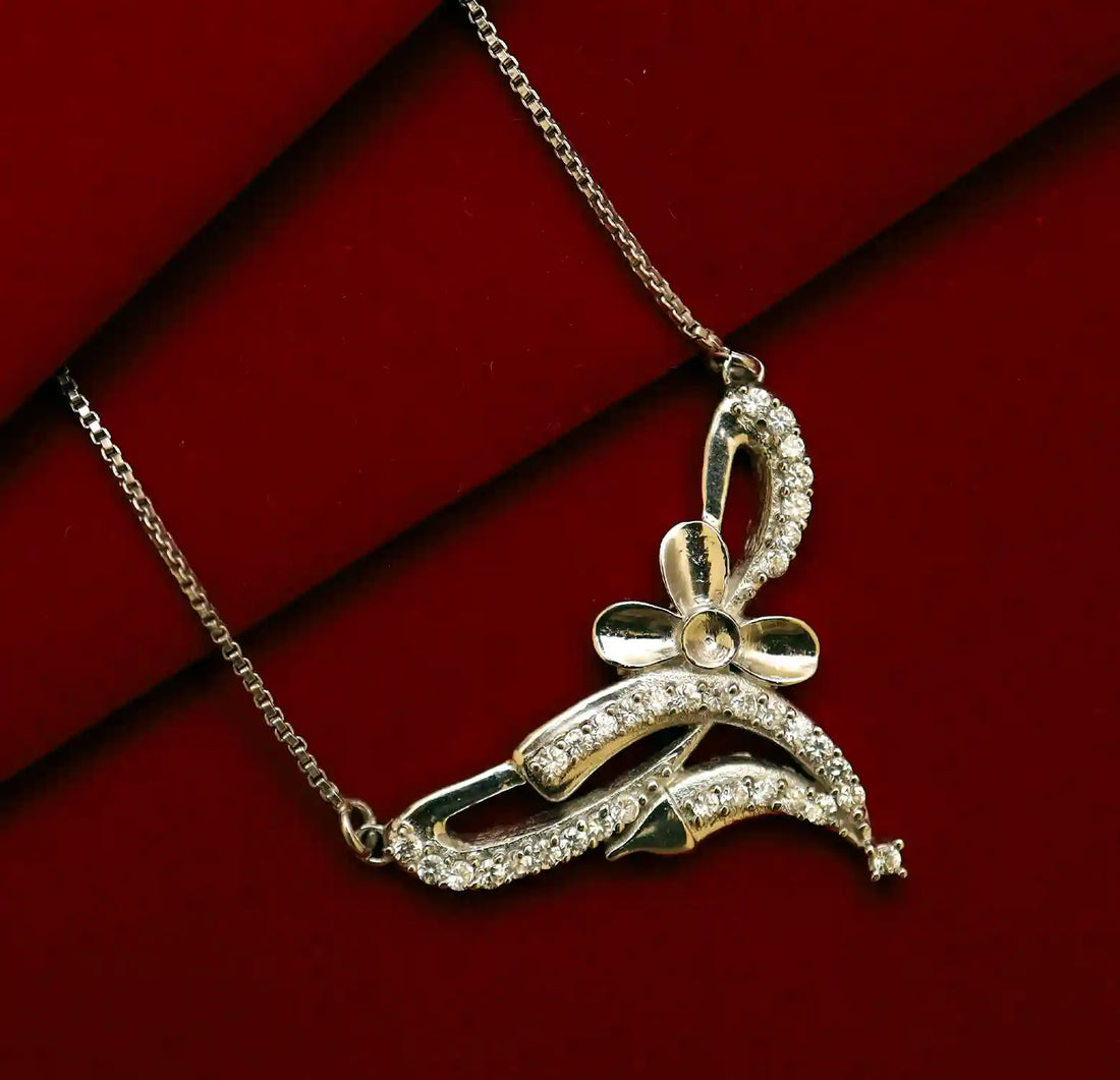 Elegant Floral Design Silver Mangalsutra - Made With Pure 925 Silver