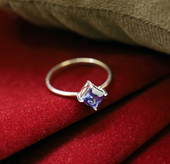 Classic Blue Solitaire Pure Silver Ring- Made With Pure 925 Silver