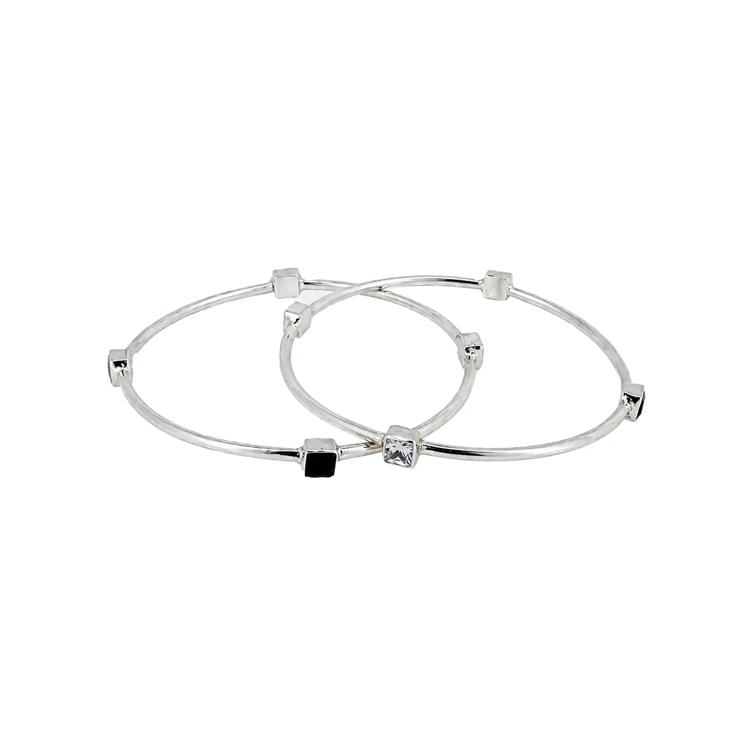 Black Onyx Zirconia Pure Silver Bangle Set- Made With Pure 925 Silver