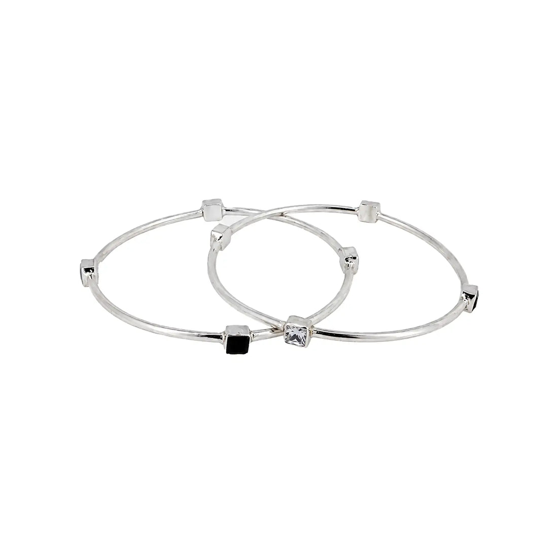 Black Onyx Zirconia Pure Silver Bangle Set- Made With Pure 925 Silver