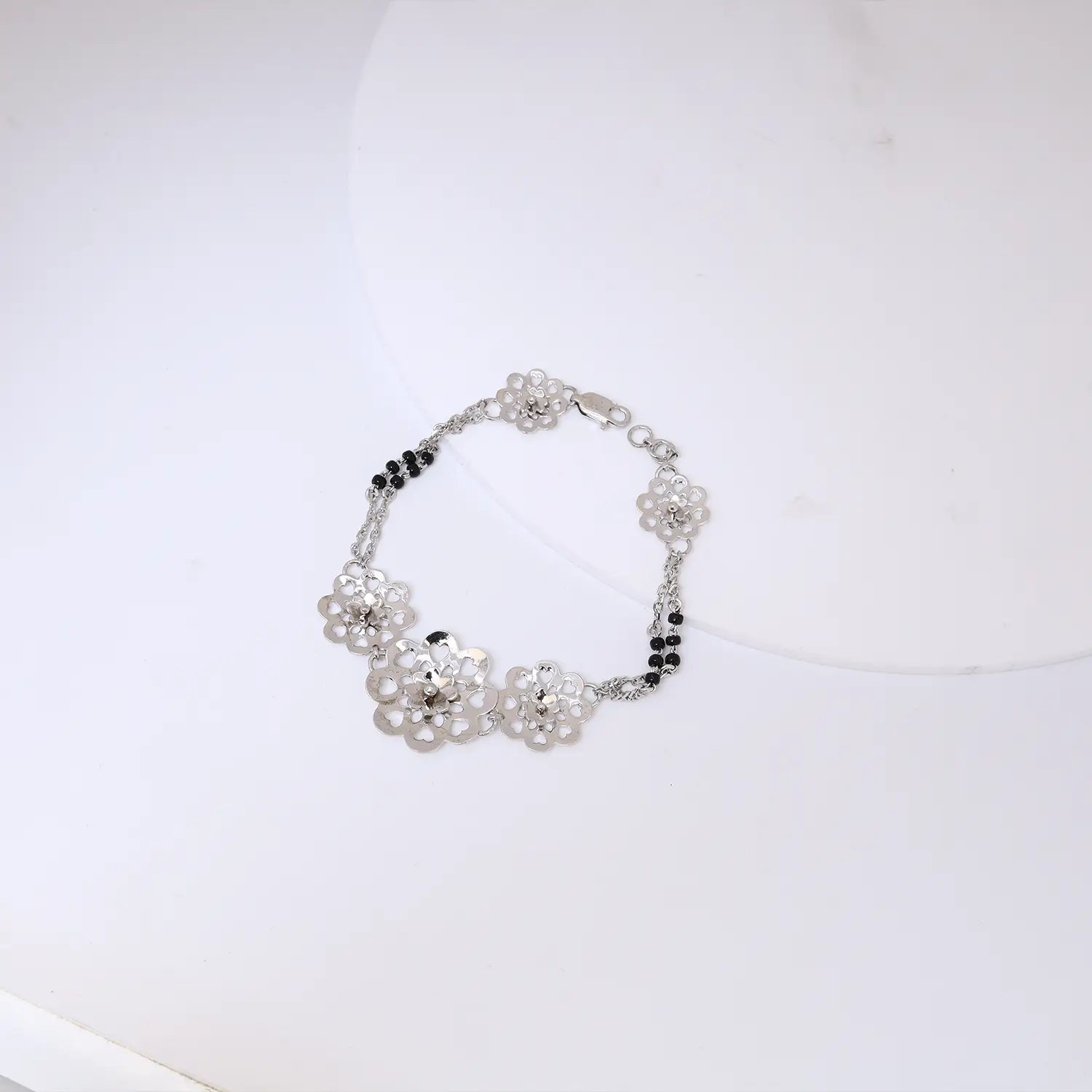 Floral Charm Mangalsutra Style Pure Silver Bracelet - Made With Pure 925 Silver