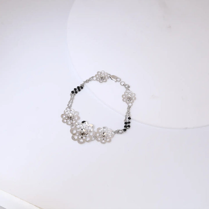 Floral Charm Mangalsutra Style Pure Silver Bracelet - Made With Pure 925 Silver