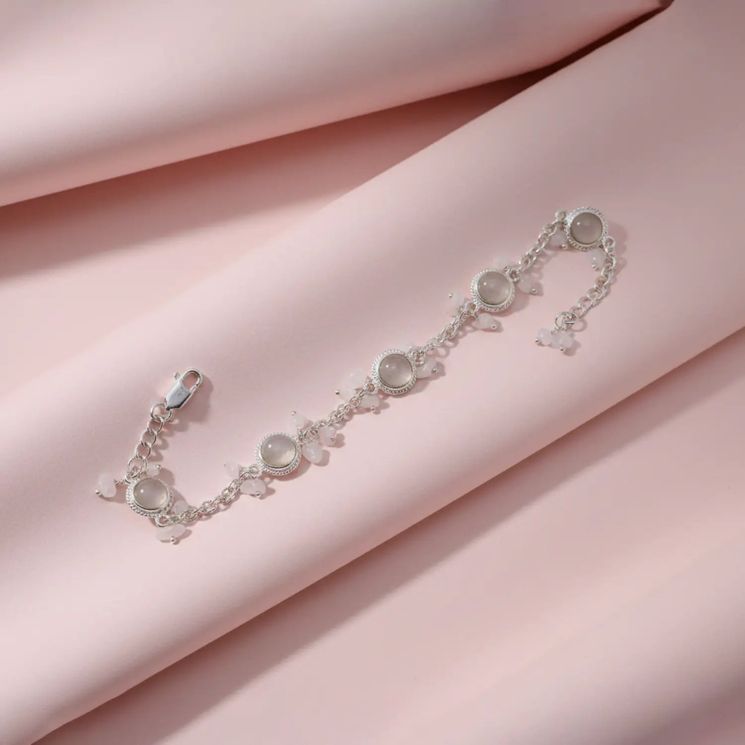 Moonstone Charm Sterling Silver Bracelet- Made With Pure 925 Silver