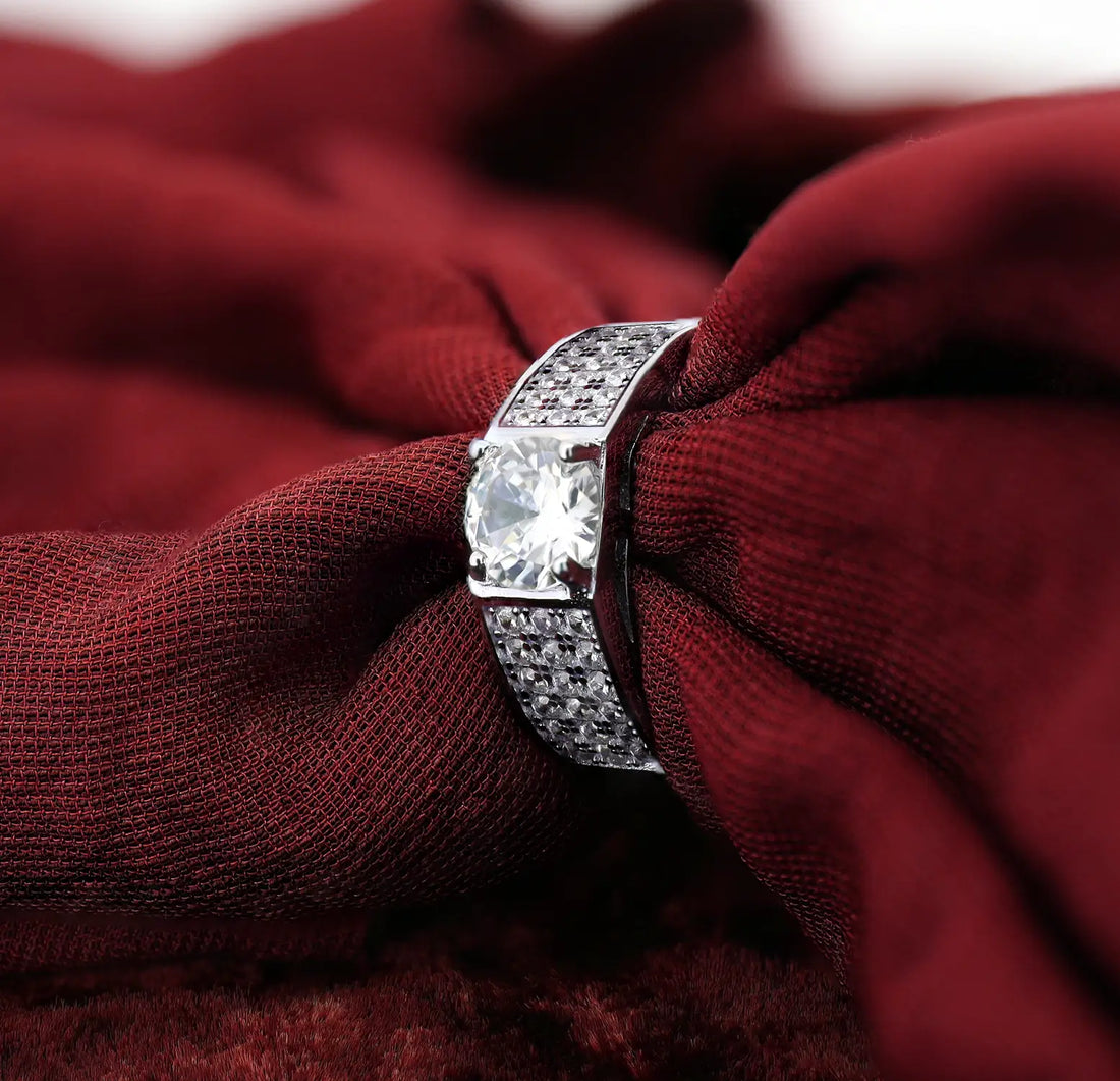 Bold Pure Silver Ring with Sparkling CZ Accents - Made With Pure 925 Silver