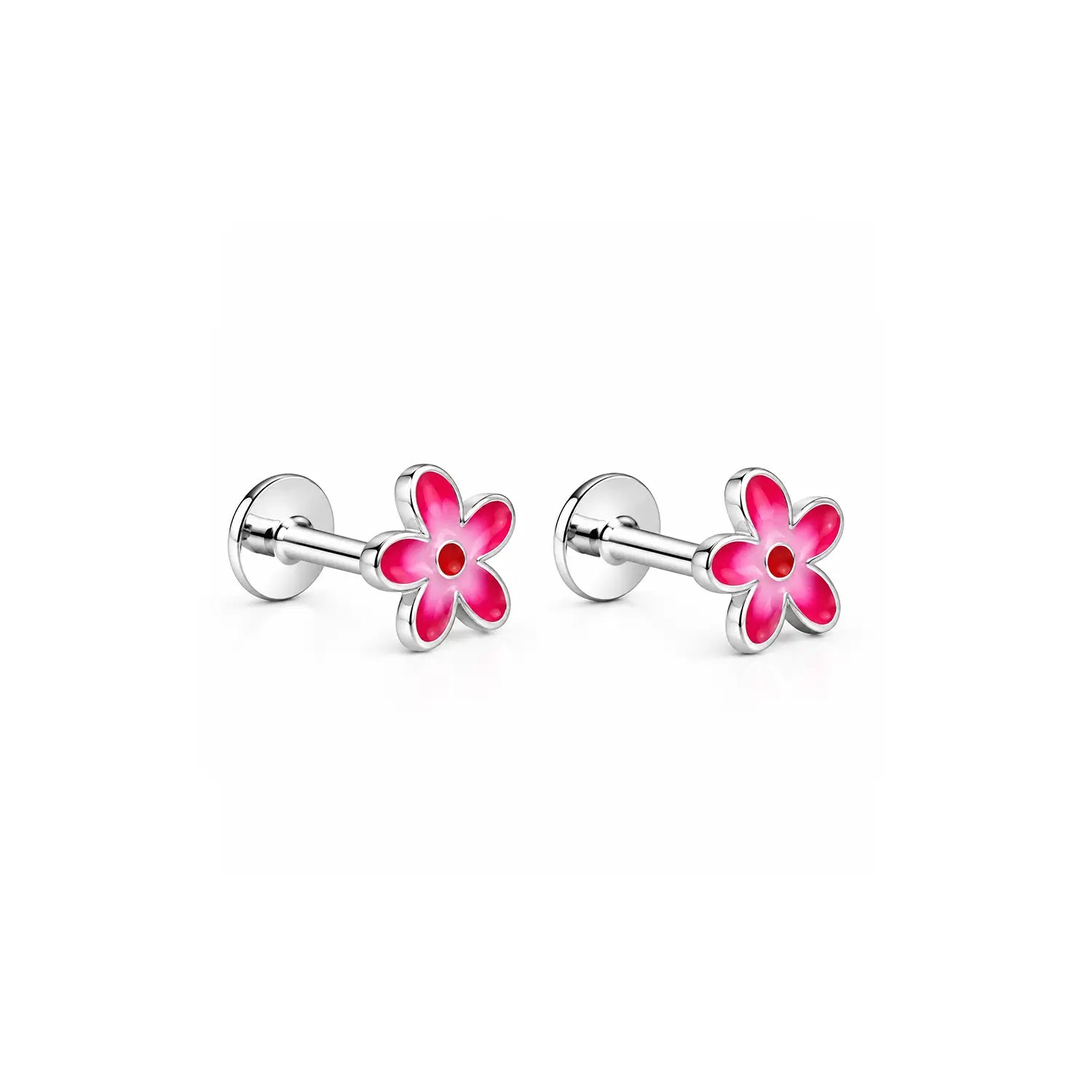 Purple Floral Enamel Silver Stud Earrings - Made With Pure 925 Silver