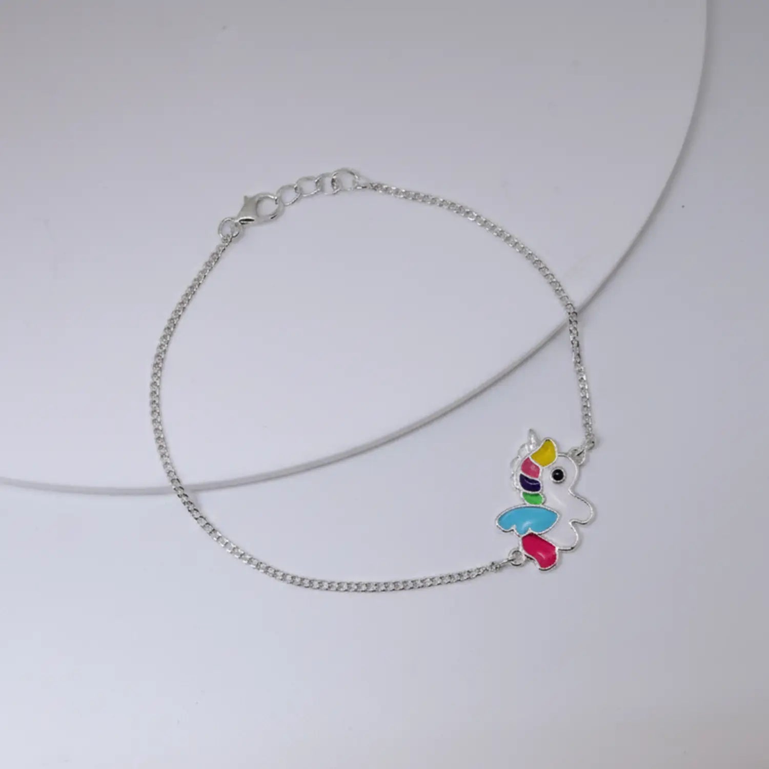 Unicorn Enamel Charm Sterling Silver Bracelet - Made With Pure 925 Silver