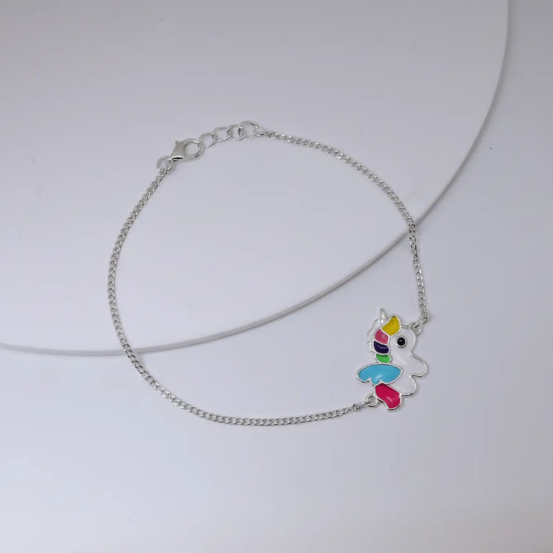 Unicorn Enamel Charm Sterling Silver Bracelet - Made With Pure 925 Silver