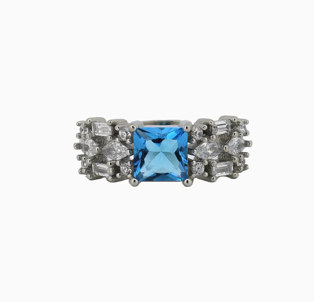 Blue Princess-Cut Stone Silver Ring - Made With Pure 925 Silver