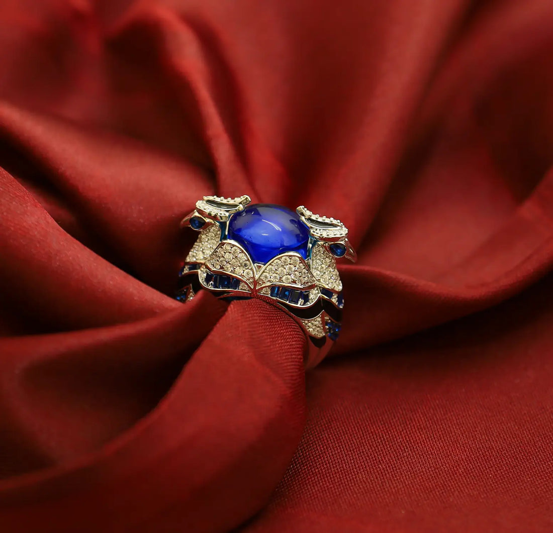 Pure Silver Blue Enamel & CZ Luxury Ring - Made With Pure 925 Silver