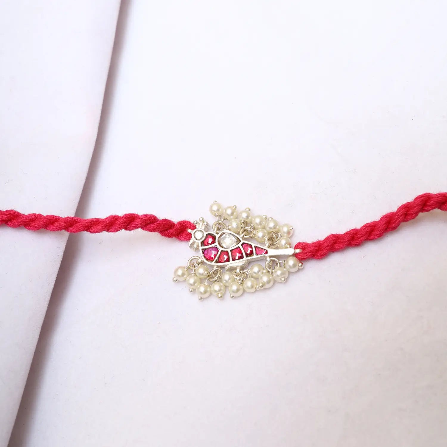 Floral Pearl Silver Rakhi - Made With Pure 925 Silver