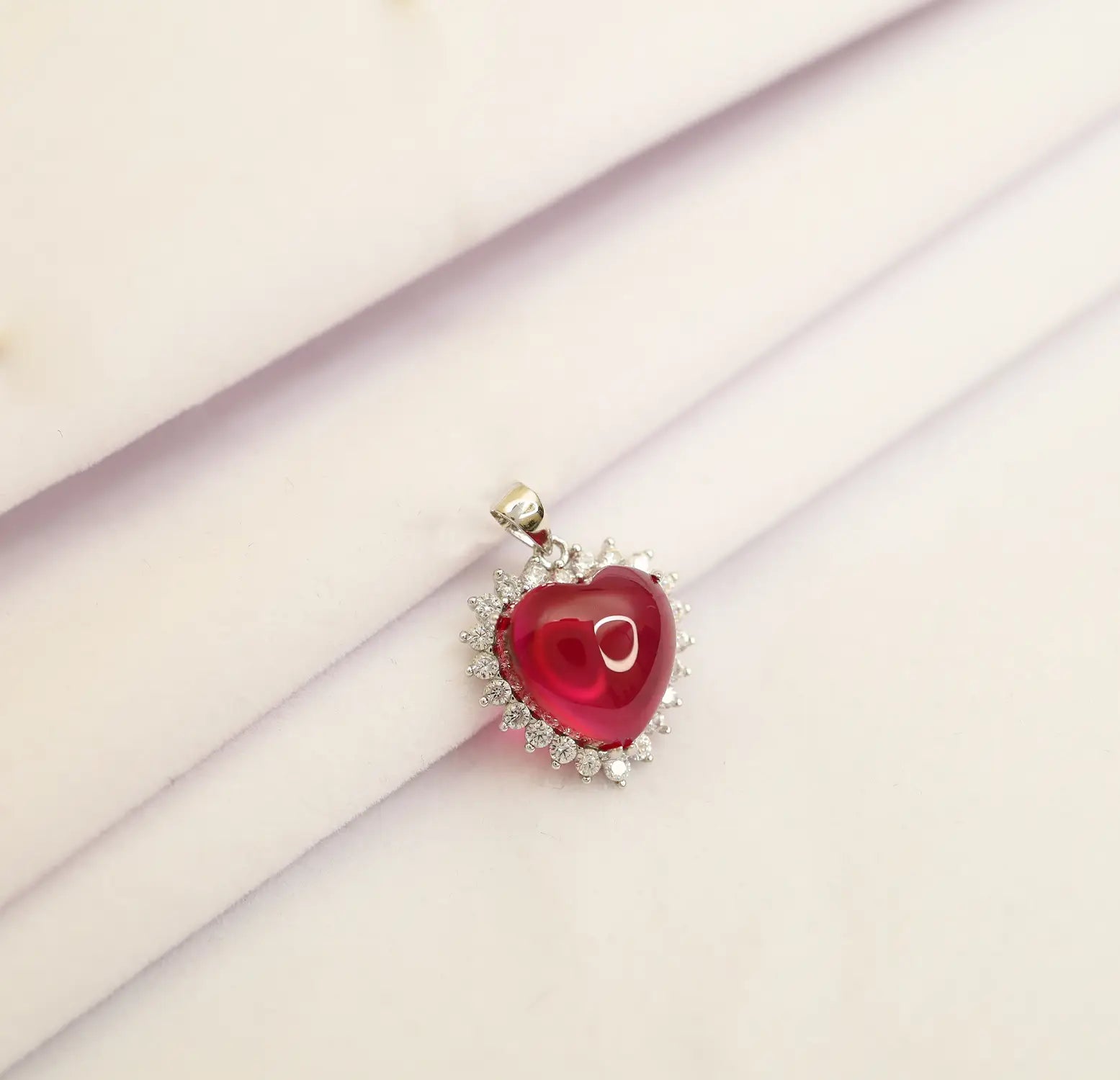 Pure Silver Heart-Shaped Red Gemstone Pendant - Made With Pure 925 Silver