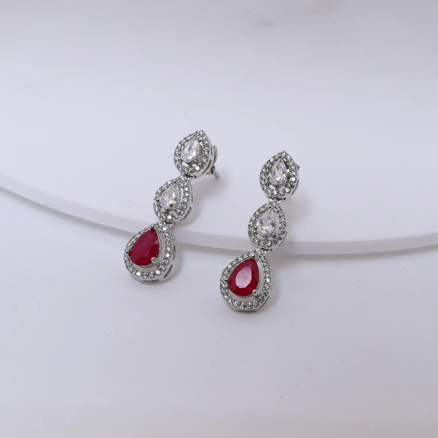 Royal Ruby Drop CZ Pure Silver Jewellery Set- Made With Pure 925 Silver