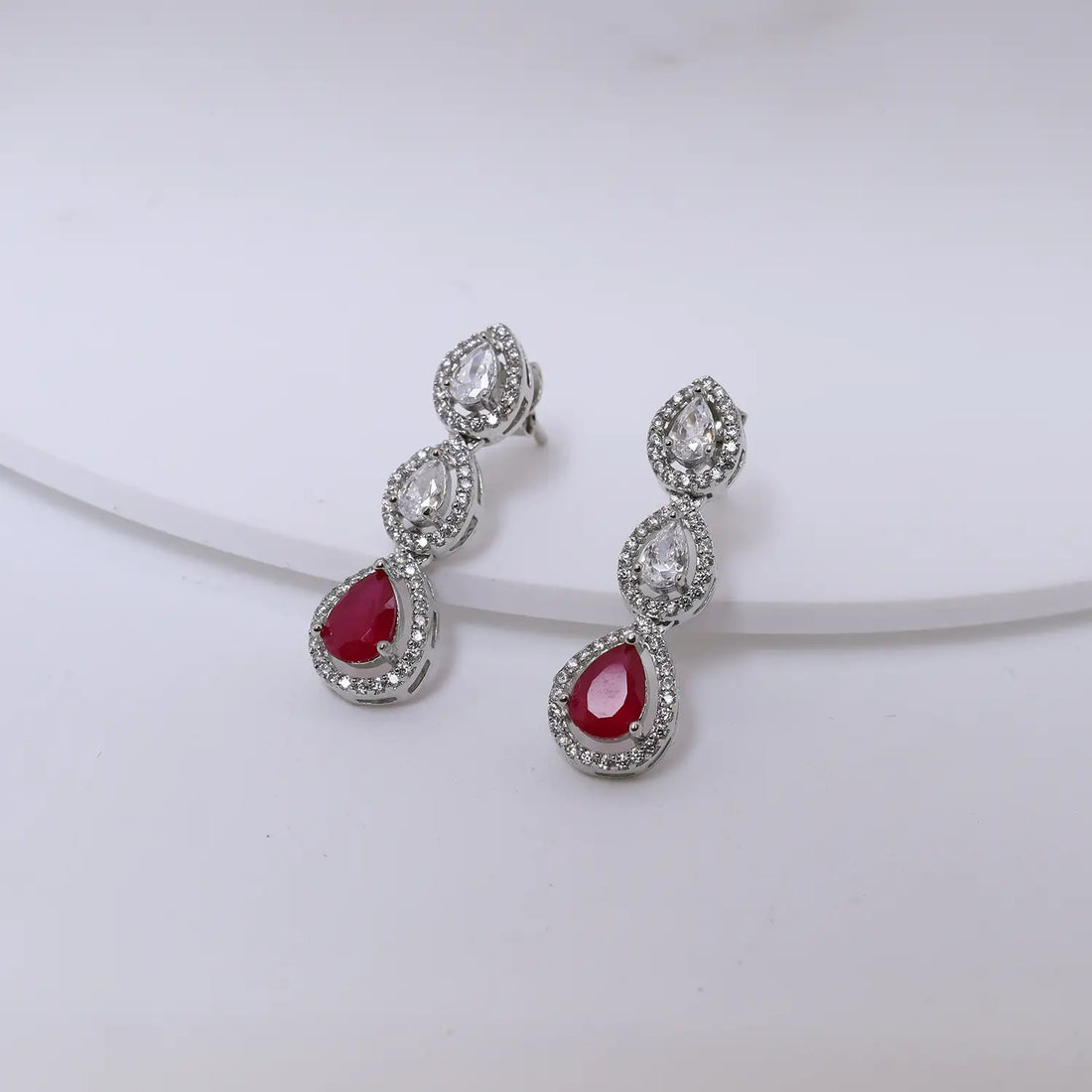 Royal Ruby Drop CZ Pure Silver Jewellery Set- Made With Pure 925 Silver