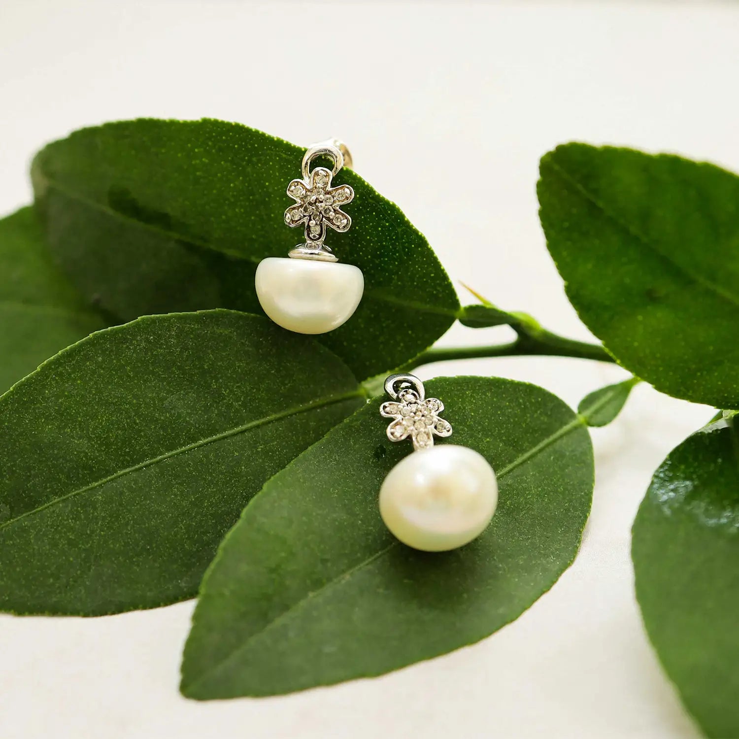 Pure Silver Floral Pearl Drop Earrings- Made With Pure 925 Silver