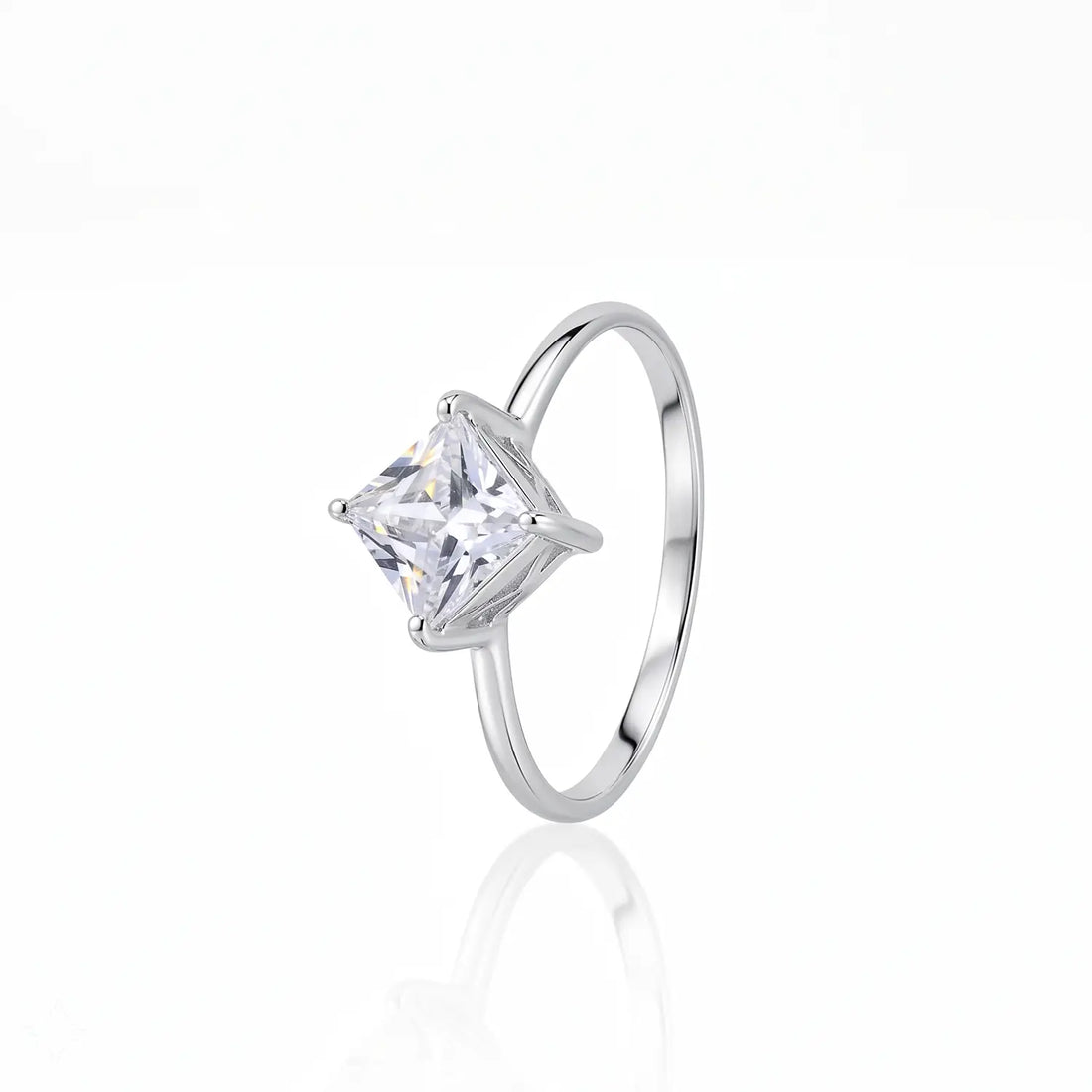Minimal Princess Cut Sterling Silver Ring - Made With Pure 925 Silver