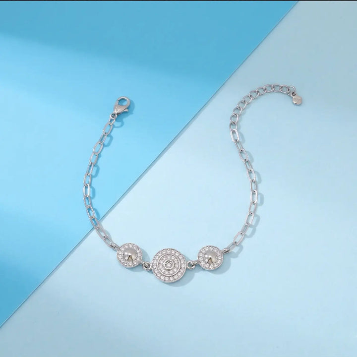 Elegant Circular Charm CZ Pure Silver Bracelet - Made With Pure 925 Silver