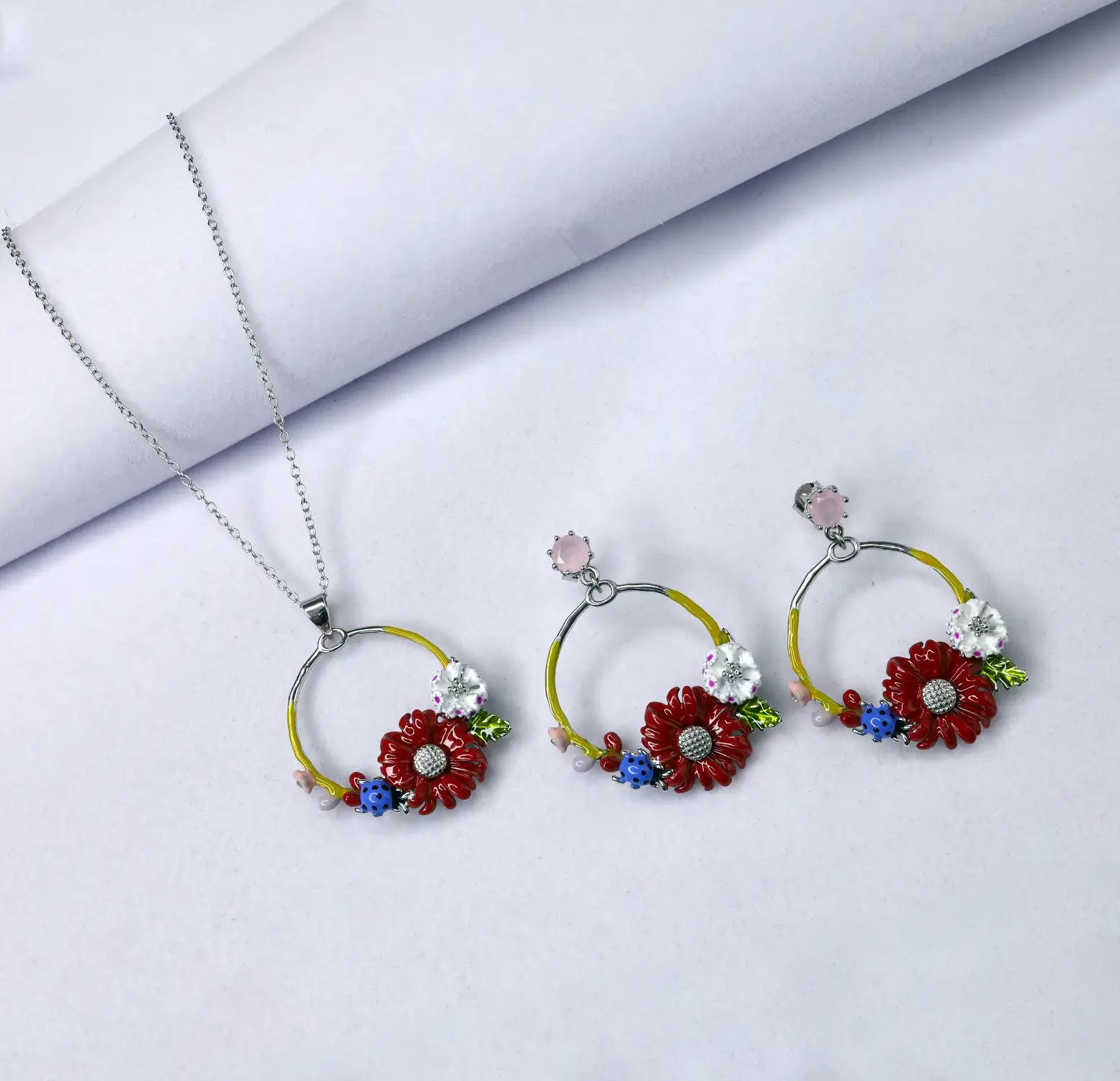 Floral Harmony Silver Necklace Set- Made With Pure 925 Silver