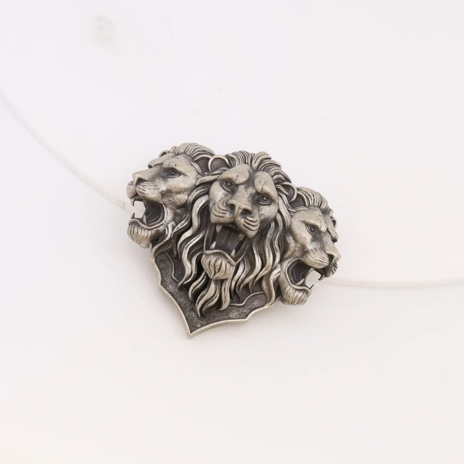 Three-Headed Lion Shield Brooch - Made With Pure 925 Silver