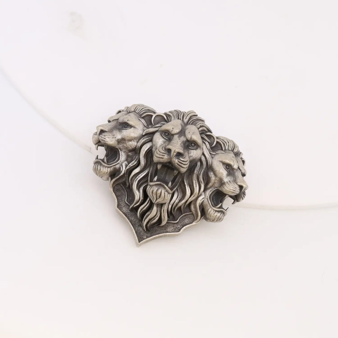 Three-Headed Lion Shield Brooch - Made With Pure 925 Silver