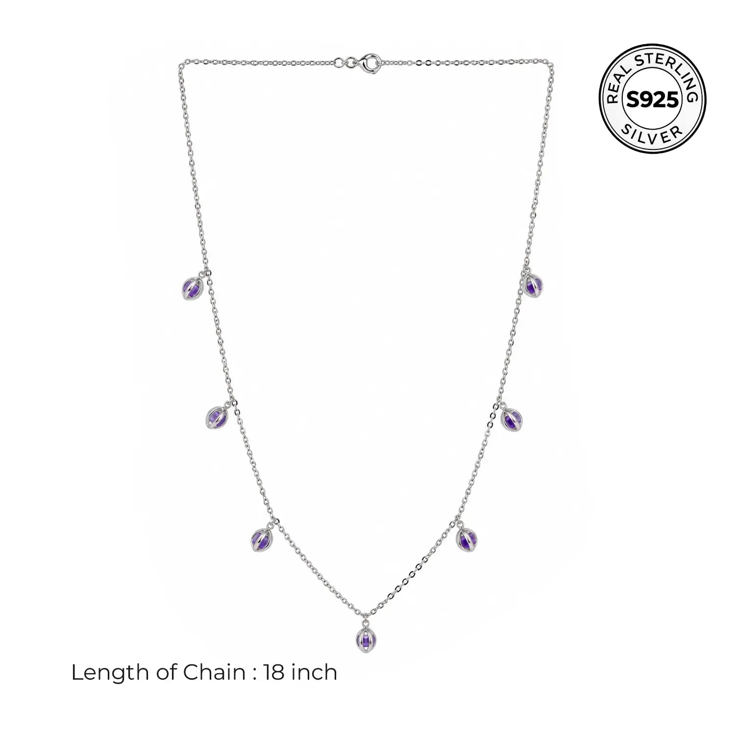 Elegant Purple Oval Charm Silver Chain - Made With Pure 925 Silver